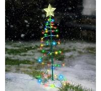 Mini Solar Christmas Tree with Pre-lit Led Lights, Waterproof Outdoor Garden Decoration, Fibre Optic Stake Lights for Front Door & Patio Colour Light 3PC