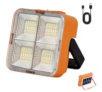 Mini Solar Rechargeable Multifunctional Searchlight, LED Floodlight with Magnetic Base and Fold-Stand USB Dual Recharge, IPX6 Waterproof for Camping Emergencies (Orange)