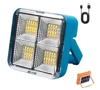 Mini Solar Rechargeable Multifunctional Searchlight, LED Floodlight with Magnetic Base and Fold-Stand USB Dual Recharge, IPX6 Waterproof for Camping Emergencies (Blue)