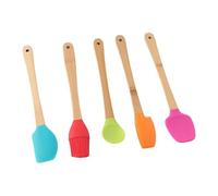 Mini Spatula Spoon Set - Wooden Handle & Non-Stick Silicone Head, Heat-Resistant Baking Tools for Cakes, Cookies, Mixing,21cm, 1/5Pcs(5Pcs)