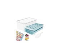 Mini Sphere Ice Cube Tray Balls, Round Ice Ball Maker Mould for Freezer, Includes Free Container (Blue)