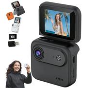 Mini Sports Camera, 4K Ultra Clear Recording VLOG Recorder with Flip Screen, Anti Shake 143 ° Wide-Angle Student Travel Cameras Portable, Tiny Action Cam for Travel (Black #64GB)