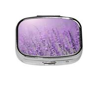 Mini Square Pill Box, Medicine Organiser, Romantic Purple Lavender Portable First Aid Box, Travelling Pill Box with 2 Compartments, Small Pill Box for Pocket Or Purse