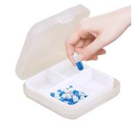 Mini Square Pill Case | Daily Pill Box Organizer | Four-Compartment Medicine Organizer Box, Clear Daily, Close Ring Case for Fish Oils, Travel, Purse