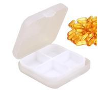 Mini Square Pill Case,Daily Pill Box Organizer - Four-Compartment Medicine Organizer Box, Clear Daily, Close Ring Case for Fish Oils, Travel, Purse