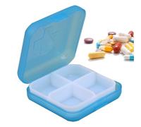 Mini Square Pill Case - Daily Pill Box Organizer | Portable Close Four-Compartment Ring Case, Container for Pocket Purse Fish Oils Medicine Supplements Travel
