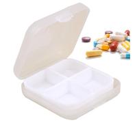 Mini Square Pill Case | Daily Pill Box Organizer - Portable Close Four-Compartment Ring Case, Container for Pocket Purse Fish Oils Medicine Supplements Travel