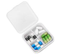 Mini Square Pill - Compact Daily Pill Organizer with 4 Compartments | Travel Medicine Storage Box, Snap Lock Container for Vitamins, Supplements, C
