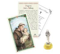 Mini St Anthony Statue (2 Inch) - St Anthony Prayer Card, Lord's Prayer Card - St. Anthony Statue with Magnetic Sticky Base for Car Dash, Flat Surfaces - San Antonio De Padua Estatua - 3 Items Set