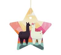 Mini Star Hanging Ornaments Alpacas in Love in The Mountains Printed Tree Ceramic Ornament Christmas Star Ornaments Suitable for Christmas Party And Festival Decorations Etc Multiple Patterns 2.7 X 2.