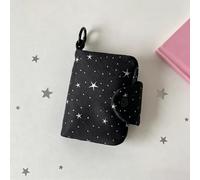 Mini Star Print Card Holder Pouch, Cute Fabric Coin Purse for Women(Black) | Small Wallet with Snap Button & Zipper Pocket, Backpack Hanging Key Pouch with Lanyard for Daily Carry