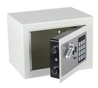 Mini Steel Digital Safe Box with Keypad Lock, 6.5L, White | 17D x 23W x 17H cm, anti-pry steel construction, for cash jewelry documents at dorm, home, office, 2 Emergency Keys
