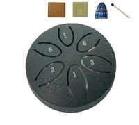 Mini Steel Tongue Drum - 3 Inch 6-Note Sound Healing Drum, Stress Relief Instrument with Anti-Slip Base, Mallets, Music Book & Carry Bag - Ideal for Yoga, Meditation, Music Therapy & Kids (Black)