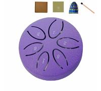 Mini Steel Tongue Drum - 3 Inch 6-Note Sound Healing Drum, Stress Relief Instrument with Anti-Slip Base, Mallets, Music Book & Carry Bag - Ideal for Yoga, Meditation, Music Therapy & Kids (Purple)