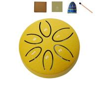 Mini Steel Tongue Drum - 3 Inch 6-Note Sound Healing Drum, Stress Relief Instrument with Anti-Slip Base, Mallets, Music Book & Carry Bag - Ideal for Yoga, Meditation, Music Therapy & Kids (Yellow)