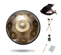 Mini Steel Tongue Drum, Surface Mandala Pattern, 9 Scale G Tone, Easy To Carry, Hand Forged, 18 "Alloy Drum Body, Within ±5 Notes. Yoga Meditation Healing Instrument Incl,Gold