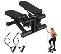 Mini Stepper for Home Exercise, Adjustable Resistance Stair Stepper with LCD Monitor, Non-Slip Pedals & Resistance Bands for Full Body Cardio Workout