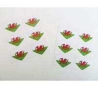 Mini Sticker Pack of 12 35x23mm Heart Shape, Self-Stick Wales Labels, Welsh Dragon Flag Stickers