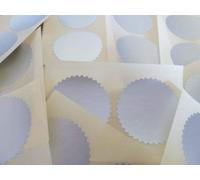 Mini Sticker Pack of 24 (Twenty-Four), 42mm Serrated Edge, Matt Silver, Certificate Wafer Company Seal Labels, Stickers for Embossing, Legal & Awards