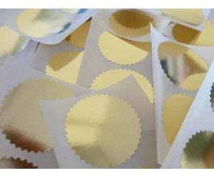 Mini Sticker Pack of 24 (Twenty-Four), 42mm Serrated Edge, Shiny Gold, Certificate Wafer Company Seal Labels, Stickers for Embossing, Legal & Awards