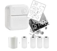 Mini Sticker Printer, Bluetooth Portable Mini Printer, Compatible with Android & iOS, Thermal Pocket Printer for Study Notes, DIY, Label, Working Listing (White)