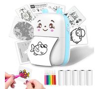 Mini Sticker Printer, Inkless Sticker printer with 5 Rolls Pape, Bluetooth Smart Pocket Printer Compatible with iOS & Android, Portable Thermal Printer for PicturesRetro-Style PhotosReceiptsNotes