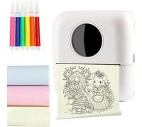 Mini Sticker Printer - Portable Bluetooth Thermal Printer with 3 Roll of Paper + 5 Colour Pencils,App Free,Pocket Phone Printer, Easy to Use - for Diaries, Memos, Photos,Gift for Kids (White)