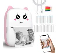 Mini Sticker Printer with 11 Rolls Paper, Inkless Pocket Thermal Receipt Printer for iOS iPhone and Android, Portable Bluetooth Printer for Journal, Study Notes, Photos,