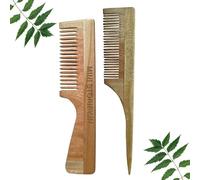 Mini Storify Truly Organic 1 Neem Tail Comb 1 Neem Handle Comb kachchi/Kachi Neem wood Comb Kangi Wooden Comb for women hair growth | Kanghi trated with pure bhringraj oil Pack of 2