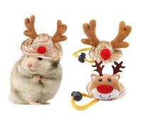 Mini Straw Hat Hamster Sombrero Tiny Hat with Antlers Woven Hat Small Pet Christmas Headgear Head Accessories for Hamster Lizard Guinea Pig Rats 2pcs