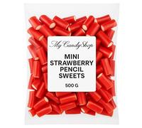 Mini Strawberry Pencils Sweets Bag 500g - Fruity Red & White Filled Cables Candy - Fun Surprise for Kids & Adults - Soft Strawberry Laces, Pencil Tubes Pick and Mix Sweets for Sharing & Gifting