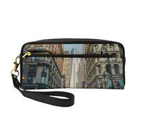 Mini Streets of New York City Cosmetic Bag,Leather Handheld Cosmetic Organiser,Zip Pen Case Toiletry Organiser,Cosmetic Travel Bag