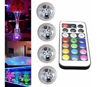 Mini Submersible Led Lights with Remote, Small Underwater Tea Lights Candles IP67 Waterproof,RGB Multicolor Flameless Lights Battery Operated Vase Pool Pond Car LED Lights Interior (4PCS)