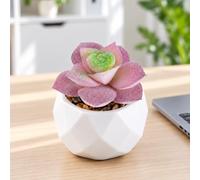 Mini Succulents Artificial Succulent Green in Geometric Diamond Pot Christmas Small Fake Plants for Home Decor Tabletop Greenery(Green Purple)