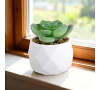 Mini Succulents Artificial Succulent Green in Geometric Diamond Pot Christmas Small Fake Plants for Home Decor Tabletop Greenery(Greene)