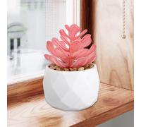 Mini Succulents Artificial Succulent Rose Pink in Geometric Diamond Pot Christmas Small Fake Plants for Home Decor Tabletop Greenery(Pinkd)