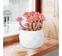Mini Succulents Artificial Succulent Rose Pink in Geometric Diamond Pot Christmas Small Fake Plants for Home Decor Tabletop Greenery(Pinka)