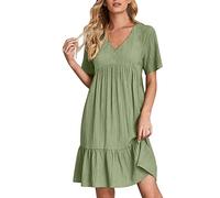 Mini Summer Dress for Women Summer Dress Women's Linen Dresses Casual T Shirt Dress Short Sleeve V Neck Midi Dress A Line Beach Dress Large Sizes Tunic Dresses Knee Length Casual Short Sleeve Dress