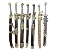 Mini Sword Set 7Pcs with 1Pc Display Stand 5 Inch Chinese Ancient Sword Keychain Decorative Charm for Purse Backpack Key Accessories Collectible Display