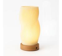 Mini Table Lamp USB Powered, 21.5cm Small Bedside Lamp with Warm Light, Spiral Pleated Shade, Wooden Base, Soft Ambient Lighting for Bedroom, Nightstand, Living Room, Office, Dorm, Kids Room