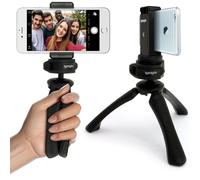 iGadgitz PT310 Mini Lightweight Table Top Stand Tripod and Grip Stabilizer + Universal Smartphone Holder Mount Bracket Adapter - Black
