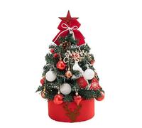 Mini Tabletop Christmas Tree, 40 cm, Pre-decorated with Red and White Ornaments, LED Lights, Reindeer Base, Small Christmas tree