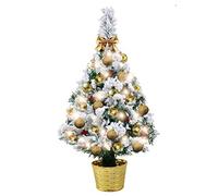 Mini Tabletop Christmas Tree Snow Flocked with Lights, 50cm Small Artificial Christmas Tree Lighted Battery Operated,Pre-Lit Christmas Tree with Ball Ornaments(All in One Set)