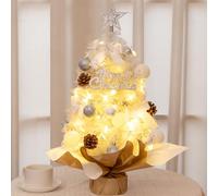 Mini Tabletop Christmas Tree with LED Lights, Small 50CM Artificial Tree with Hanging Ornaments, Star Tree Topperfor Christmas Home Bar Dining Table Decorations - White