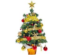 Mini Tabletop Christmas Tree with LED Lights, Small 60CM Artificial Tree with Hanging Ornaments, Star Tree Topperfor Christmas Home Bar Dining Table Decorations - Gold