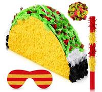 Mini Taco Piñata Mexican Decorations Taco Party Supplies Fiesta Cinco De Mayo Party Decorations with Wooden Stick Paper Blindfold Confetti Set for Adults Girls and Boys, 15.8x 10.3 x 2.8 Inch