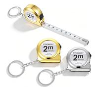 Mini Tape Measure, 2 Pcs 2M Retractable Stainless Steel Measurement Tape Clear Markings Portable Mini Measuring Tape with Keychain for Home, Office, Sewing, DIY Projects (Gold, Silver)