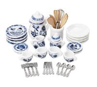 Mini Tea Set, 1:12 Ceramic, Blue & White, Dollhouse Décor Deer Whistle