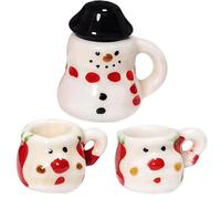 Mini Tea Set, 1:12 Scale Ceramic Cute Snowman Dollhouse Miniature Tea Set, Dollhouse Christmas Decorations Gifts for Kids Role-play