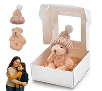 Mini Teddy Worry Bear in a Box, Cute Stuff Pocket Hug Bear, First Day at School Gift, Good Luck Get Well Soon Positive Gifts for Kids Friends Family (Brown)